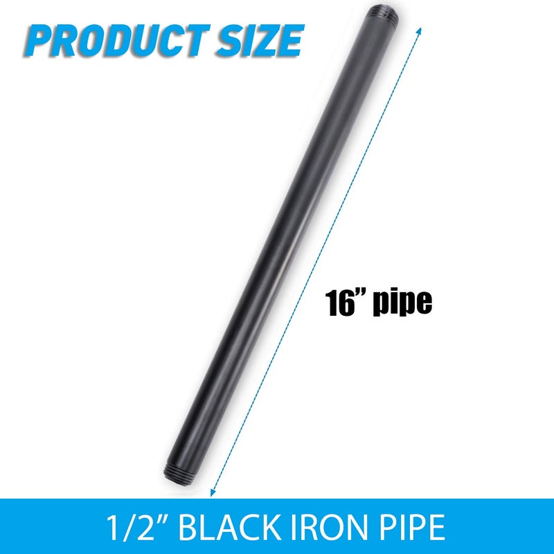 Home TZH 1/2" x 16"Black Painted Iron Pipe, Home TZH 10 Pack Black Paint Finish Threaded Metal Pipe Nipple for DIY Project/Furniture/Shelving Decoration (10, 16") - Image 2